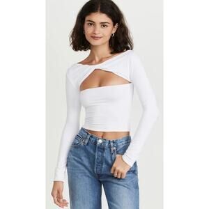 NWT SER.O.YA Womens Artemis Twist Neck Cutout Crop Top White Long Sleeve Size XL